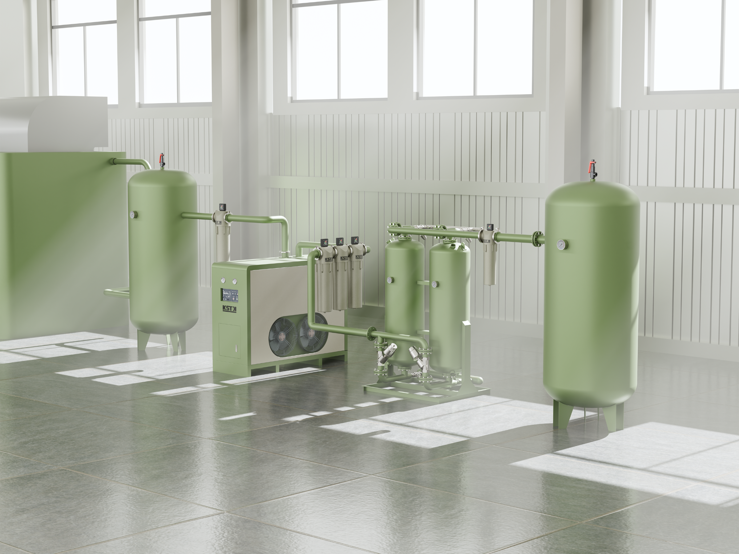 Sistem pengolahan udara bertekanan lengkap dengan pengering dan filter untuk generator oksigen dan nitrogen PSA